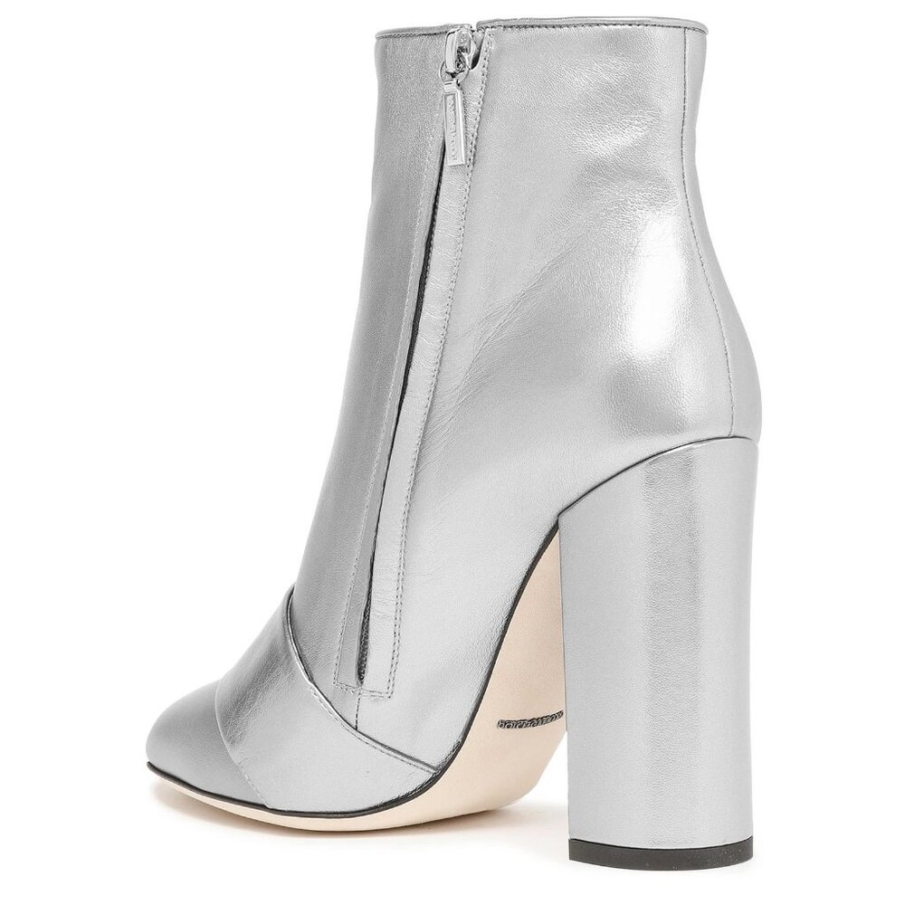 DOLCE & GABBANA BOOTS ANKLE METALLIC SILVER LEATHER JEWELED BUCKLE IT 38 US 7.5 - Picture 4 of 13